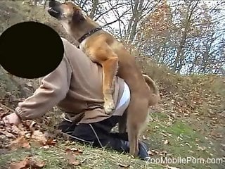 Real deal zoophile bottoming for the beast in the woods